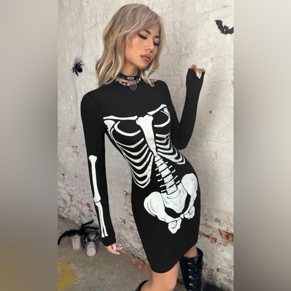 NEW Glow in dark Womens Skeleton Bones LS Dress, XS (2/4) - Picture 2 of 6